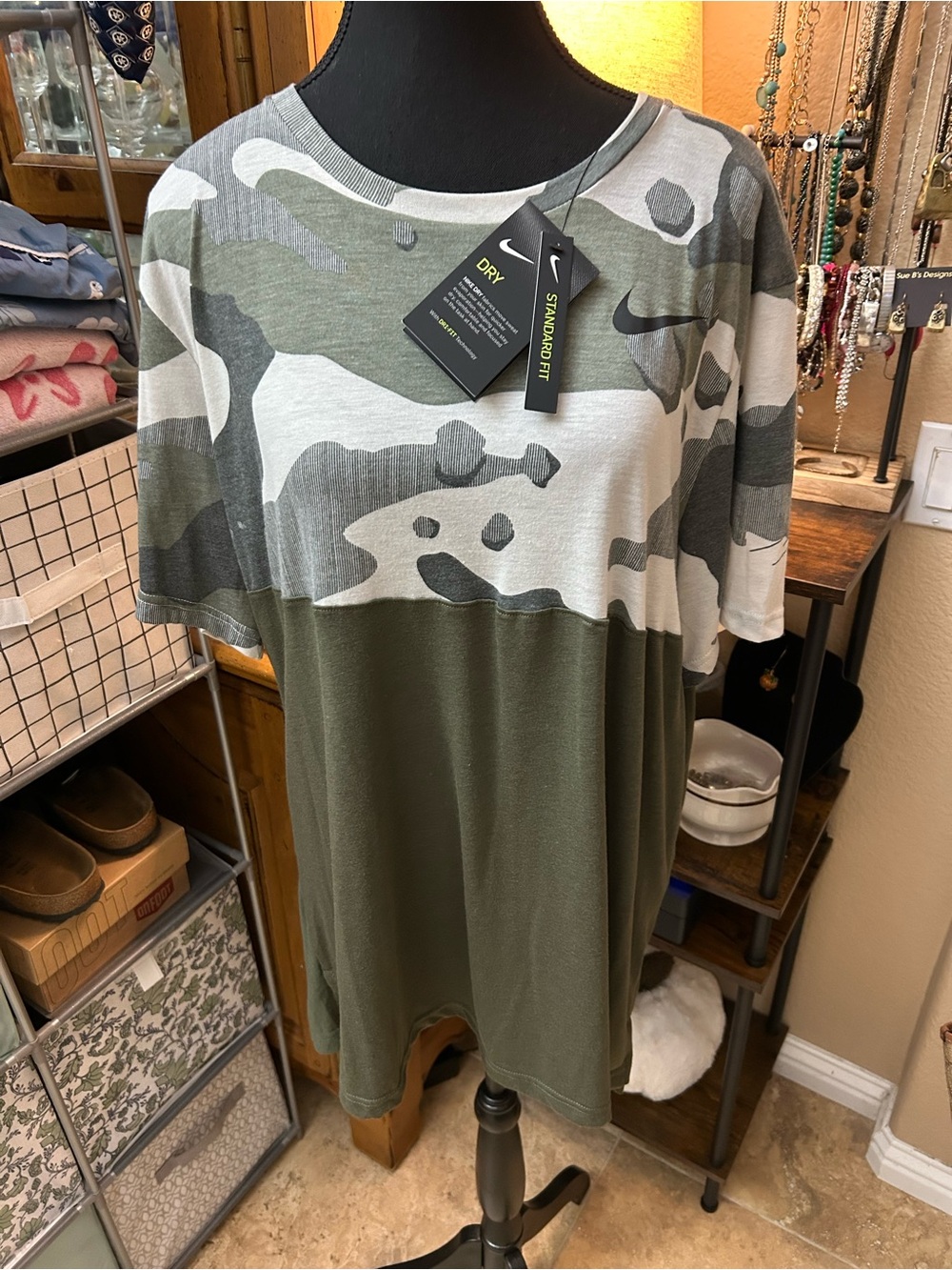 Nike Olive & Gray Camo Short Sleeve Dri-FIT Shirt